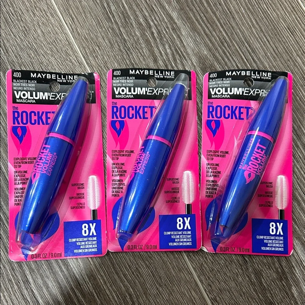 3x Maybelline Volum' Express The Rocket Mascara #400 blackest black